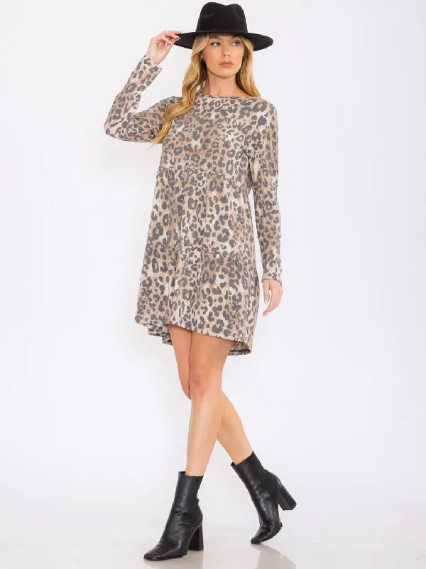 Season Sale WOMEN'S LONG SLEEVES ANIMAL PRINT TUNIC MINI DRESS