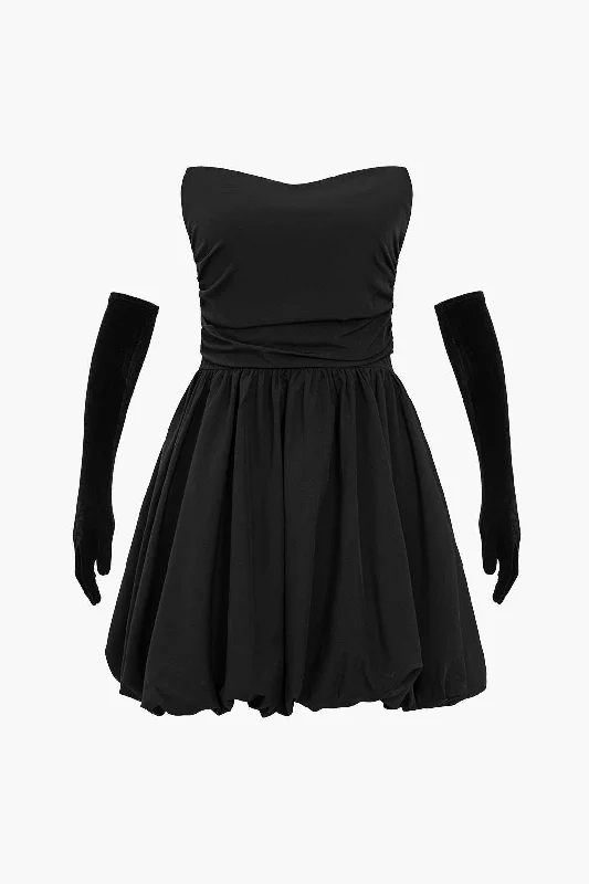 Sale For Women Ruched Strapless Mini Dress With Gloves