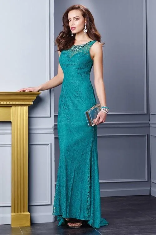 High End Women's Wear Alyce Paris Deep Scoop Back Sleeveless Lace Evening Gown 29757 - 1 pc Teal In Size 14 Available