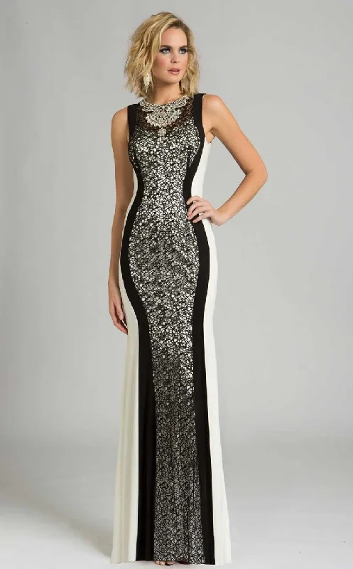 Urban Femme Streetwear Feriani Couture Contrast Lace Overlaid Beaded Long Gown 26239 - 1 pc Black/White In Size 12 Available