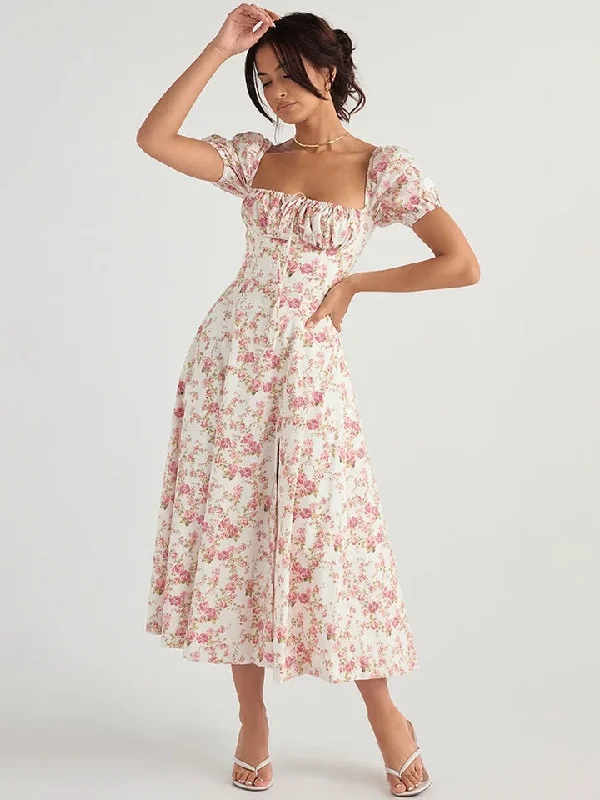 Flash Sales Hot Milkmaid Floral Split Midi Dress