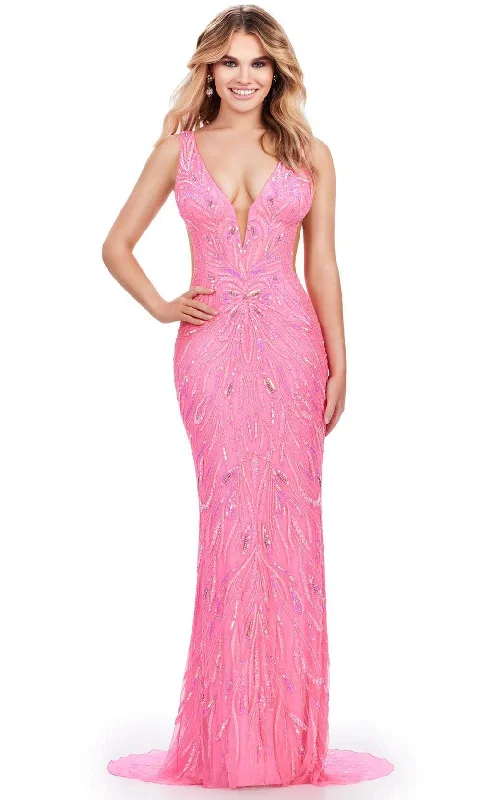 Exclusive Sale Ashley Lauren 11669 - Plunging Neck Sequin Embellished Prom Gown