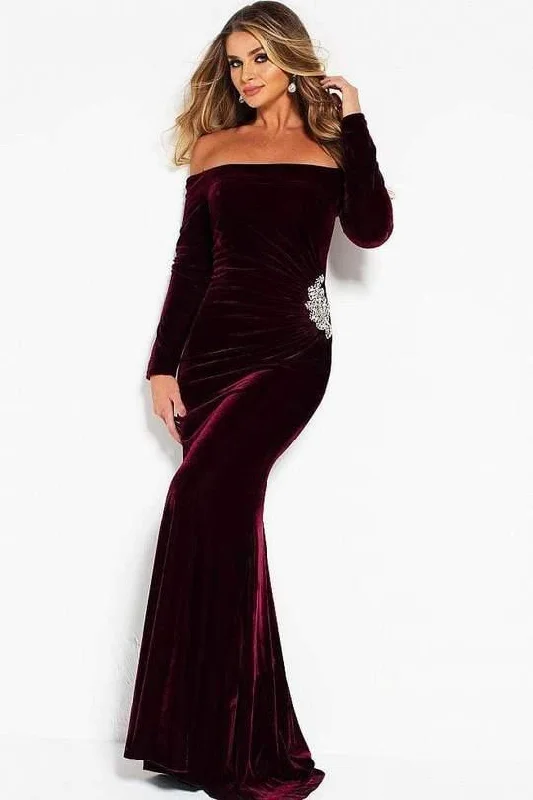 Holiday Discount Jovani 51464 Long Formal Off Shoulder Velvet Dress