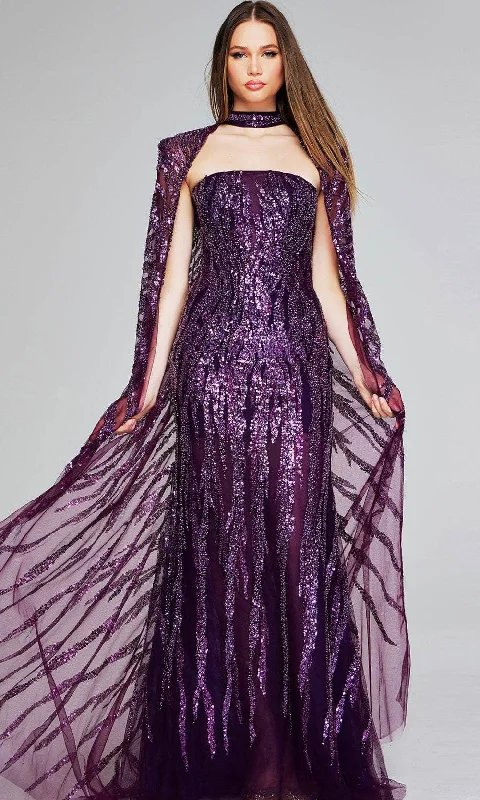 Festival Fashion Jovani 39046 - Patterned Sequin Long Cape Evening Gown