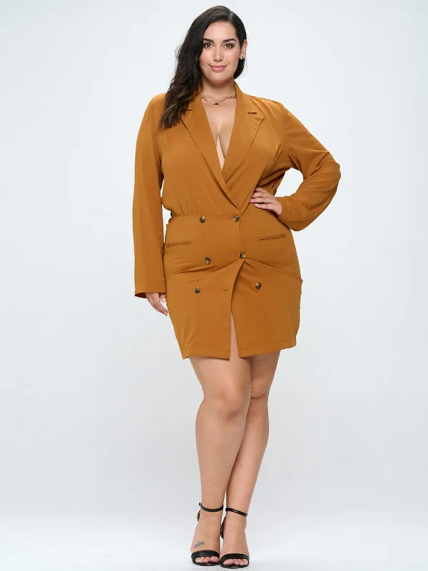 Quality Wear PLUS SIZE LONG SLEEVE BUTTON CLOSURE WRAP MINI DRESS