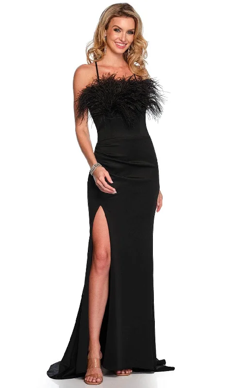 Trend Setting Wardrobe Dave & Johnny 11430 - Feather Detailed Sleeveless Prom Gown