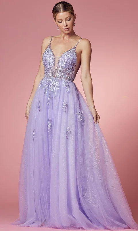 Chic Style Nox Anabel T1012 - V-Neck Embellished Prom Gown