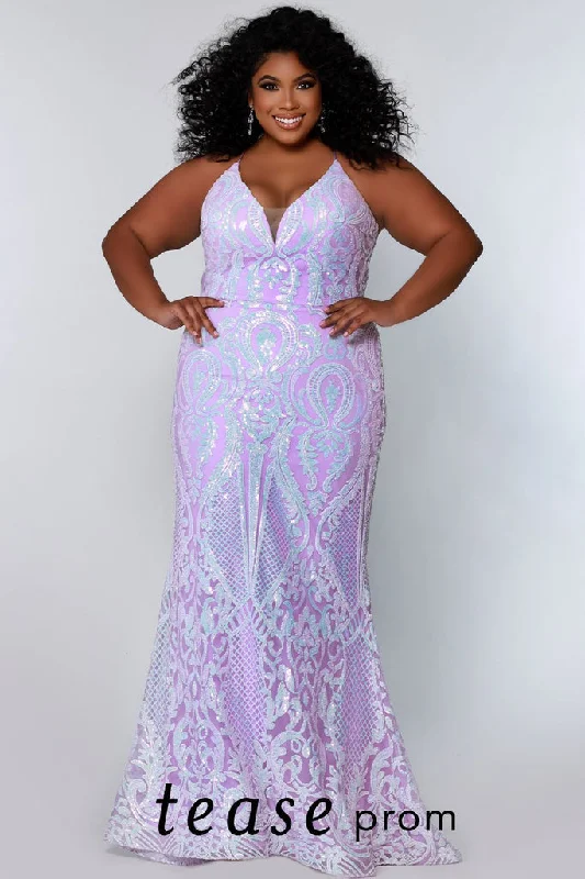 Evening Elegance Tease Prom TE2205 Size 16 Lavender Long Fitted Sequin Plus Size Prom Dress Formal Gown Corset