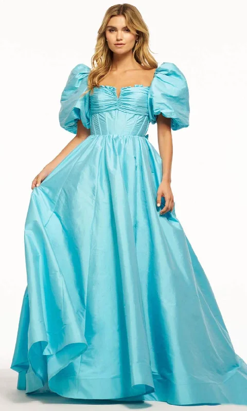 Casual Women’s Clothing Sherri Hill 55979 - Puff Sleeved Taffeta Ballgown