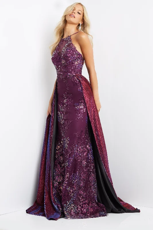 Exclusive Sale Jovani JVN07379 Purple Prom Dress Size 12 Long fitted Pageant Gown Overskirt Shimmer Sequin Lace Gown