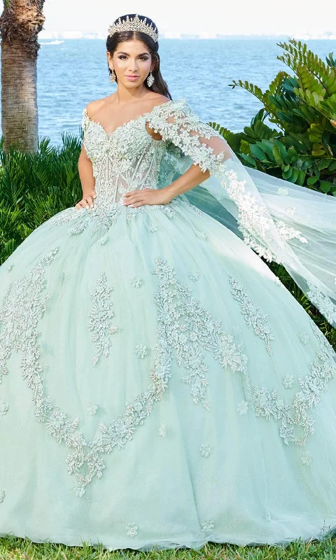 Evening Looks Fiesta Gowns 56498 - V-Neck Lace Applique Ballgown