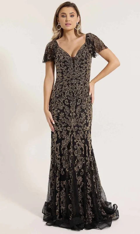 Timeless Elegance Primavera Couture 12178 - Beaded Flutter Sleeves Evening Gown