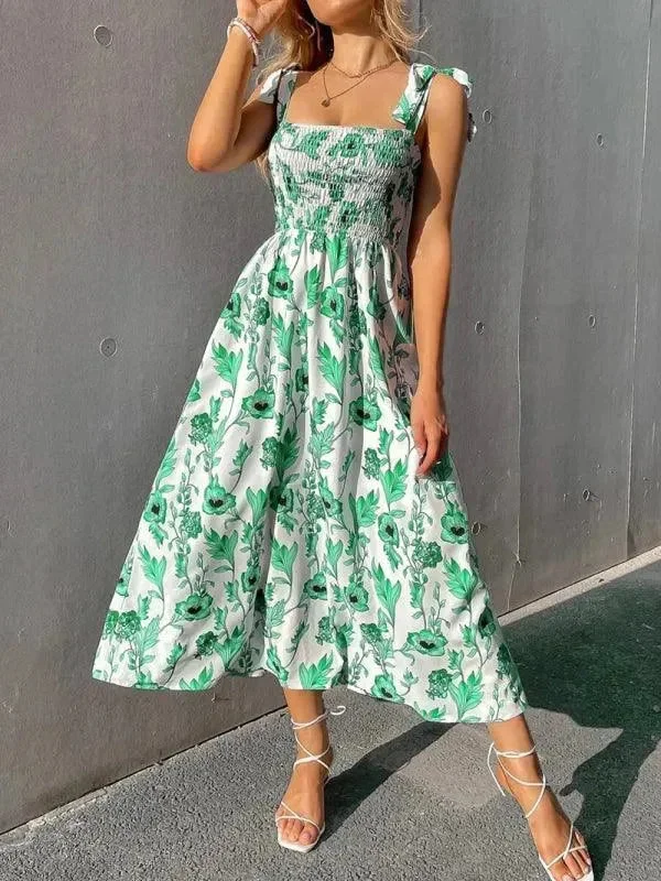 Women’s Fashion Clothing Floral Sleeveless Smocked Dress