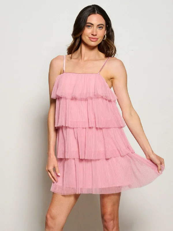 End Of Season Sale WOMEN'S SLEEVELESS SQUARE NECK TIERED RUFFLE MINI DRESS