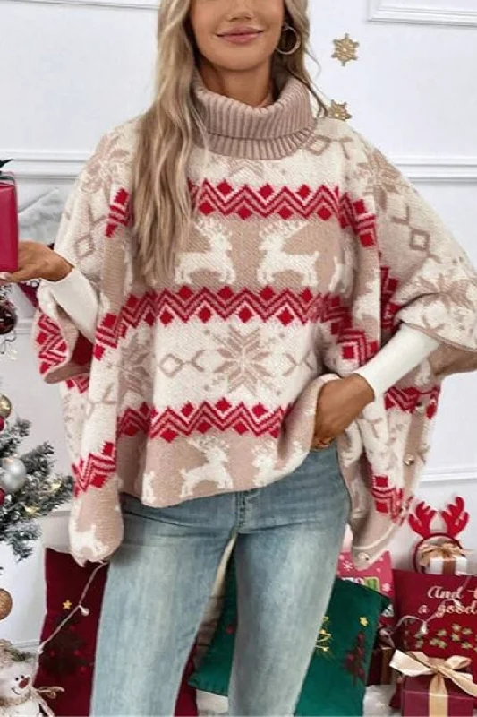 Sale On Sale Christmas Elk Turtleneck Bat Sleeve Loose Sweater