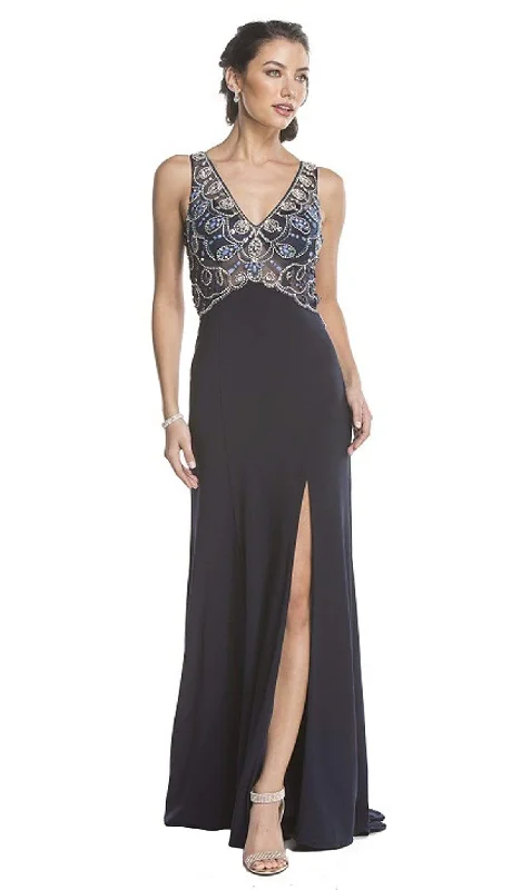 Your Timeless Wardrobe Awaits Aspeed Design - Beaded V-Neck Evening Gown with Slit