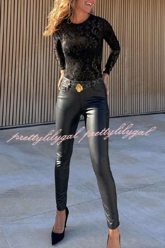 Flash Sale Clothing Manuel Faux Leather Pocketed Slim Fit Stretch Pants