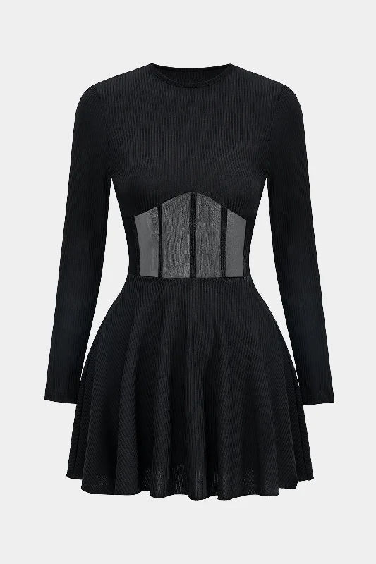 Sale On Clothing Mesh Patchwork Corset Long Sleeve Mini Dress