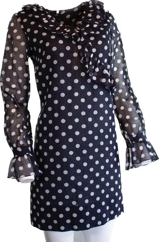 Hot Deals 70s Beeline Navy Dot Ruffle Mini Dress         M