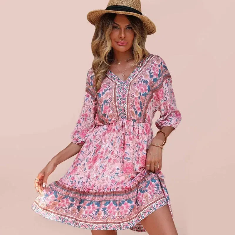 All Season Basics Discount Floral Vintage Loose Mini Dress