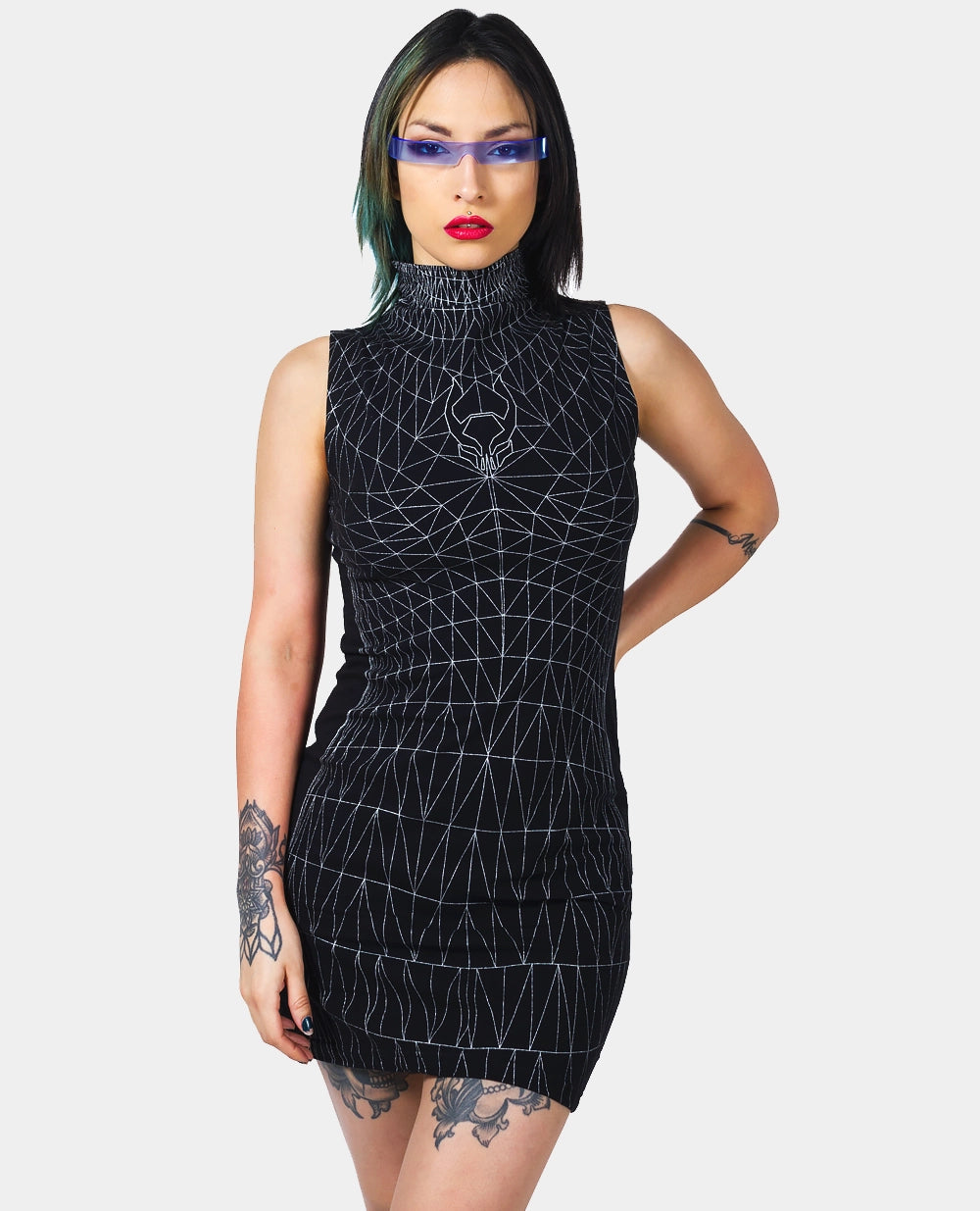 Shop Our Looks WIREFRAME HI NECK MINI DRESS