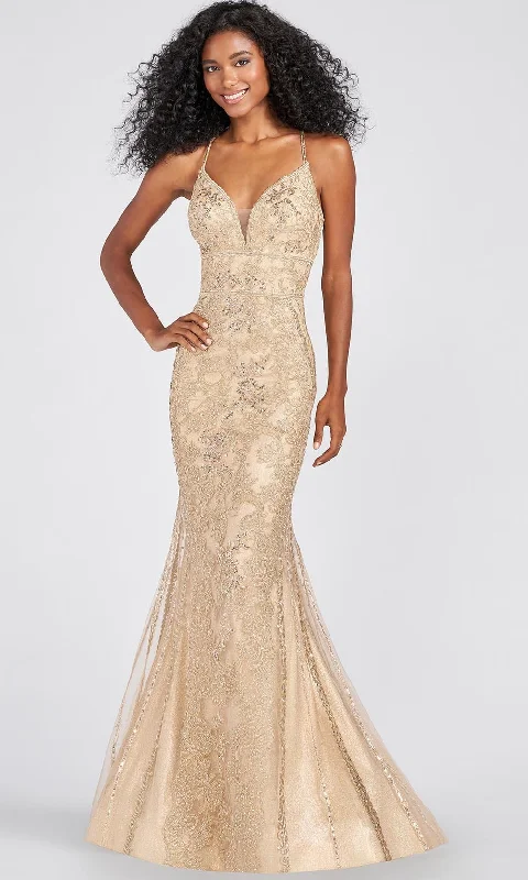 Must-Have Styles Ellie Wilde EW122095 - Lace-Up Back Metallic Jersey Mermaid Gown