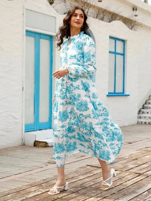 Casual Fashion for Women Floral Ruffled Maxi Dress