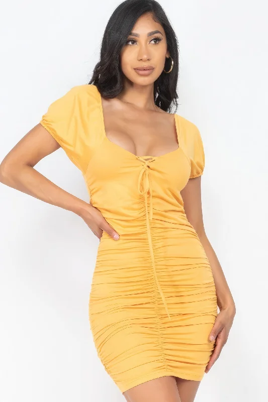 Crazy Price Slashing Front Lace Up Ruched Mini Dress