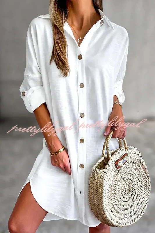 Style Versatile Women's Collection Solid Color Casual Button-Down Shirt Style Mini Dress