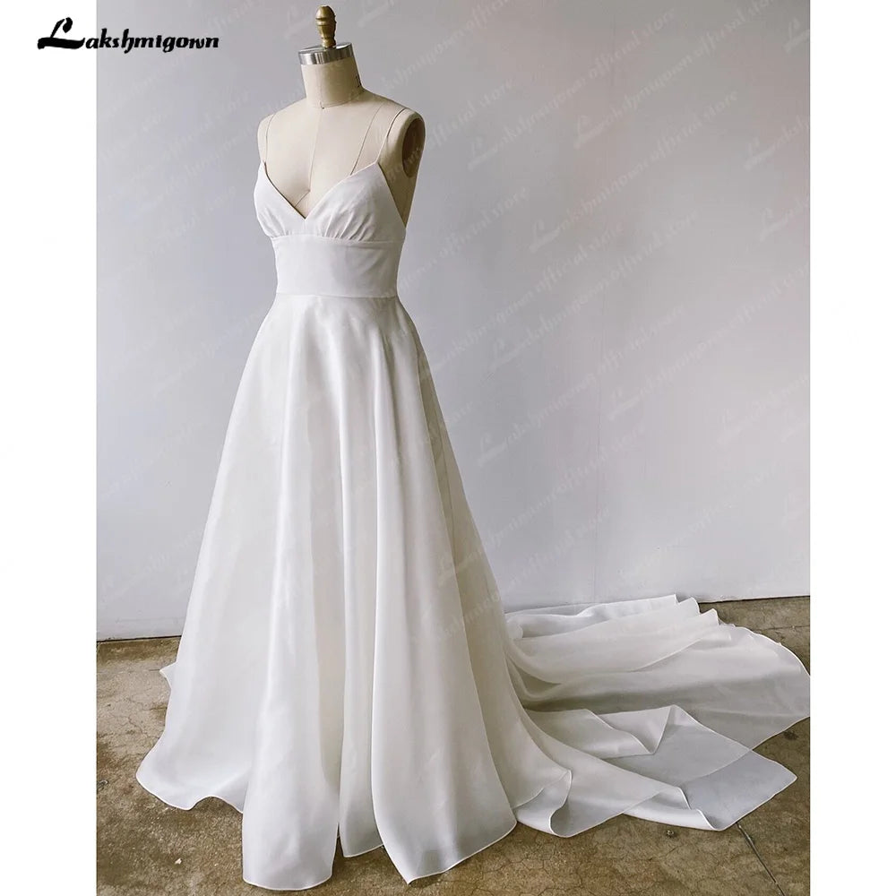 Comfortable Casual Wear Roycebridal Sexy Bridal Wedding Dresses 2025 Sleeveless V Neckline Spaghetti Straps Wedding Gowns for Bride Back Out