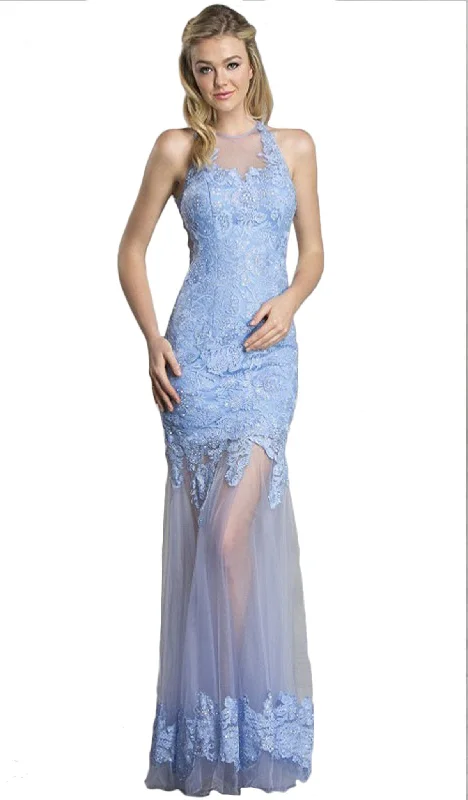 Fashion Forward Outfits Aspeed Design - Long Sheath Gown with Sheer Illusion Skirt