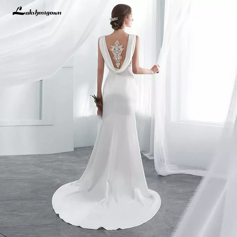 Unleash Your Style Roycebridal Ivory Elegant Stain Mermaid Wedding Dresses Vestido De Noiva with shawel Sweep/ Brush Train Wedding Gown