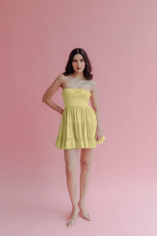 Trendy And Individual Women's Fashion Sabrina Lime Yellow Strapless Mini Dress