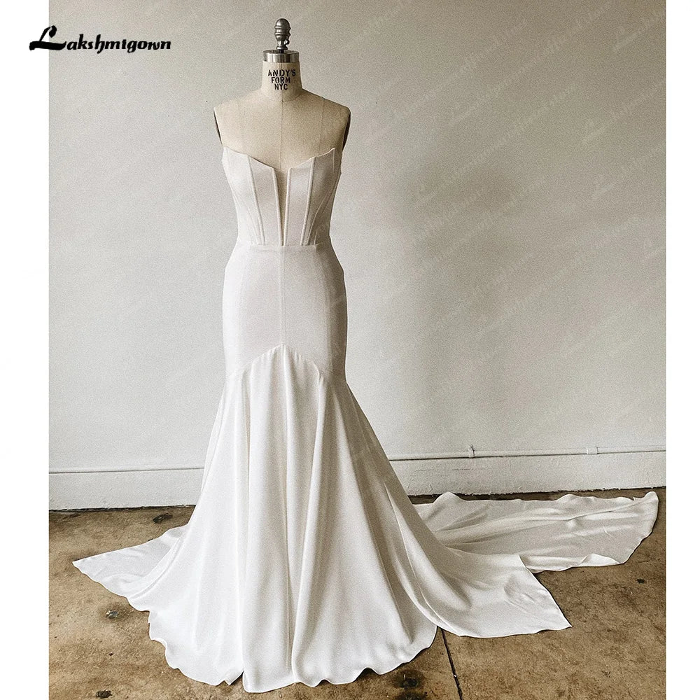 Fashionable Casual Tops Roycebridal Trumpet Wedding Dress for Women V-Neck Sleeveless Spaghetti Strap Mermaid Bridal Gowns Open Back Vestido De Novia