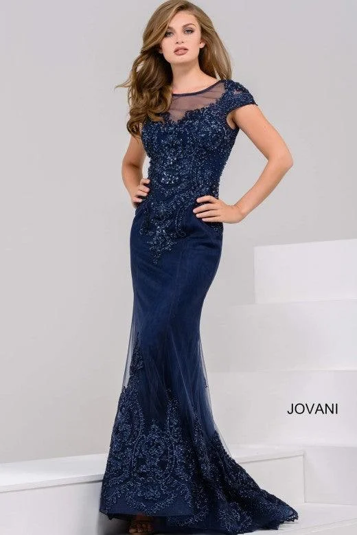 Free Spirited Fashion Jovani 39483 Long Formal Cap Sleeve Evening Gown