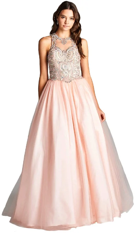 Limited Time Offer Aspeed Design - Bejeweled Illusion Halter Evening Ballgown