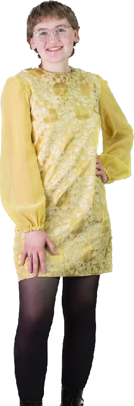 Summer Deals 60s Yellow Jacquard & Organza Mini Dress    S/M