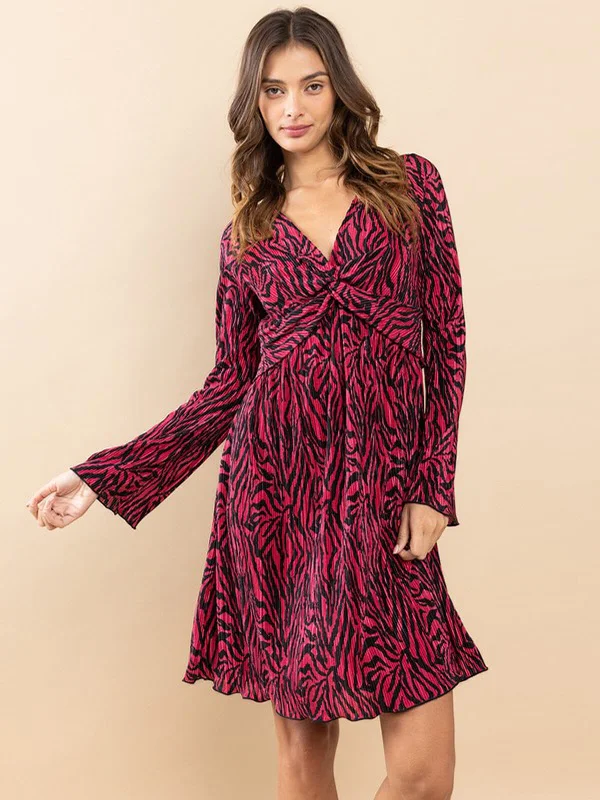 Imeless Style WOMEN'S LONG SLEEVE V-NECK SURPLICE PRINTED MINI DRESS