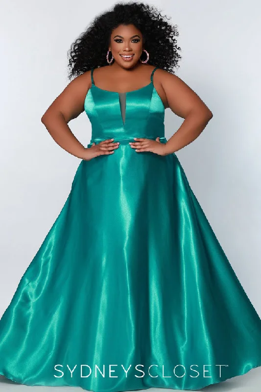 Hot Trends Sydneys Closet SC7338 Size 16 Green Long A Line Plus Size Formal Prom Dress V Neck Gown