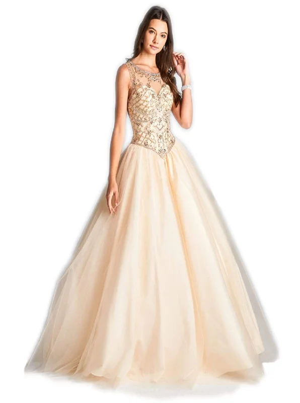 Modern Women’s Wardrobe Essentials Aspeed Design - Embellished Illusion Scoop Quinceanera Ballgown