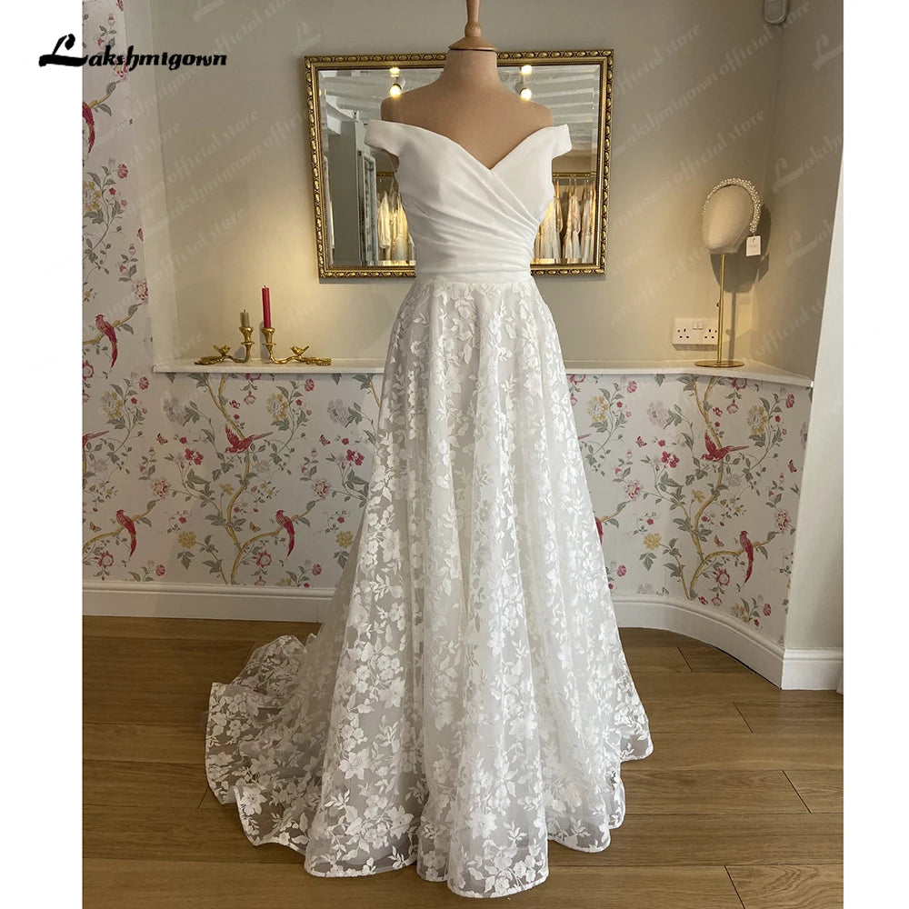 Buy More, Save More Roycebridal Roycebridal Boat Neck Off White Beach A Line Boho Beach Wedding Dress with Cap Sleeve 2025 Bridal réception Gown robes de soirée