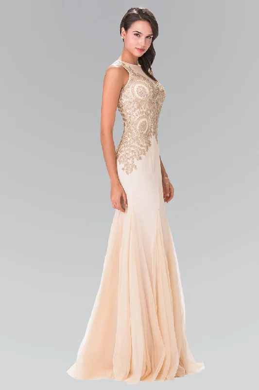 Bold Fashion Elizabeth K GL2283 Gold Embroidered Tulle Trumpet Gown - 1 pc Champagne In Size S Available