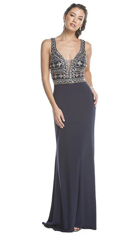 Timeless Elegance Redefined Aspeed Design - Plunging Embellished Sheath Evening Gown