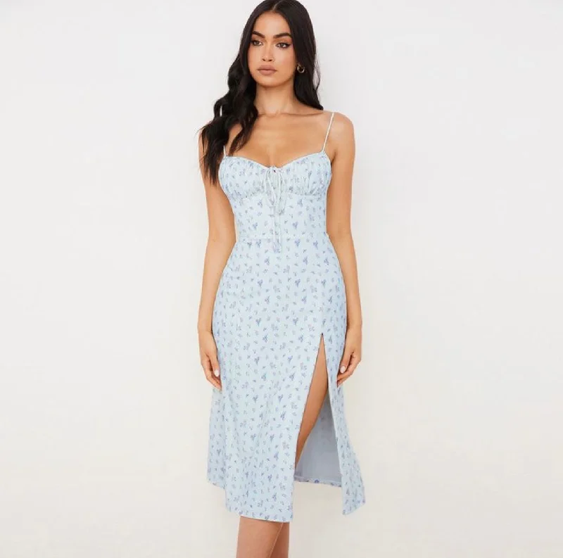 Exclusive Discounts Flower Fields Slip Floral Split Midi Dress