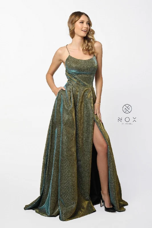 Bold and Elegant Women’s Fashion Prom Long Formal Spaghetti Strap Metallic Dress