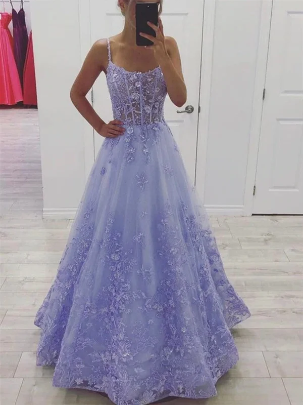 Fashionable Casual Tops Gorgeous Lilac Lace Floral Long Prom Dresses, Lavender Lace Formal Evening Dresses with 3D Flowers SP2322