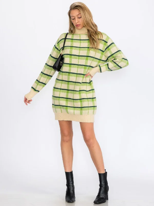 Hot Trends WOMEN'S LONG SLEEVE TURTLE NECK COLORBLOCK SWEATER MINI DRESS