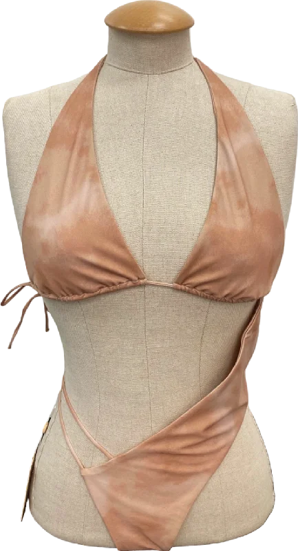 Exclusive Sale Neena Light Brown Asymmetrical Halterneck Bikini UK S