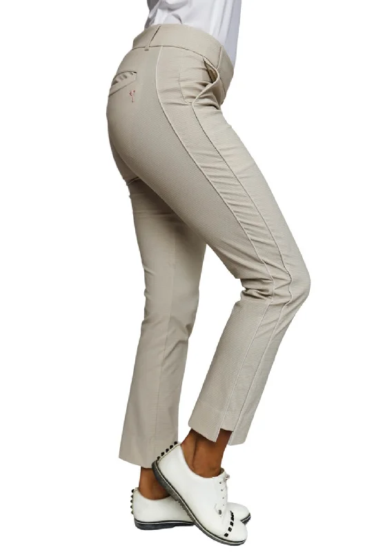 Relaxed Fit Women’s Fashion Khaki Houndstooth Stretch Ankle Pant