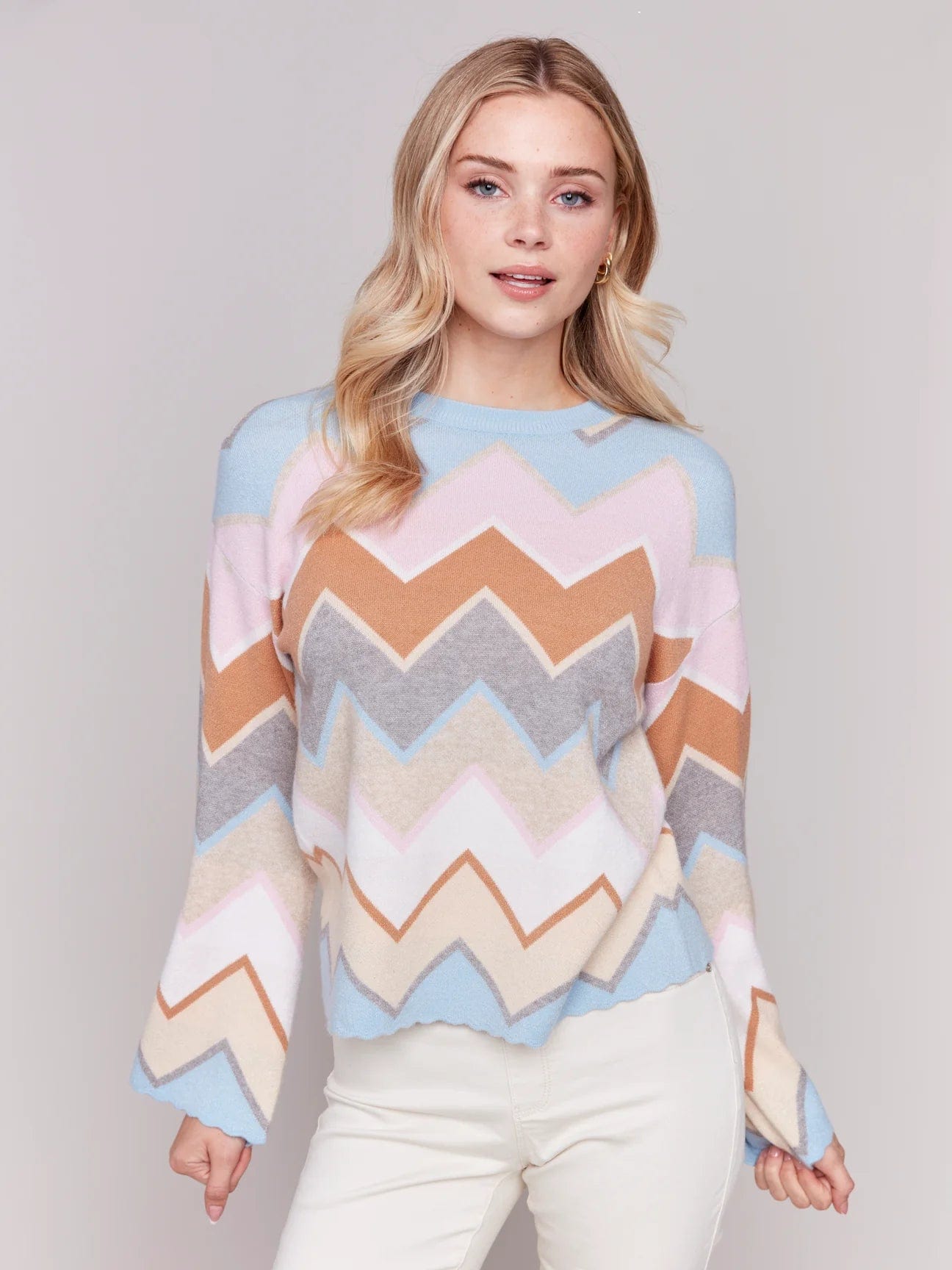 Season Offer Charlie B Chevron Stripe Crew-Neck Sweater - C2721 - 974A